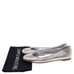 Pre Owned Giuseppe Zanotti Gold Leather Crystal Embellished Ballet Flats Size 36