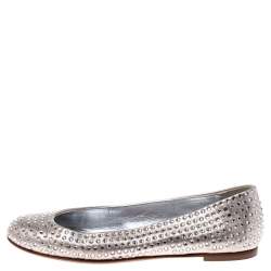 Pre Owned Giuseppe Zanotti Gold Leather Crystal Embellished Ballet Flats Size 36