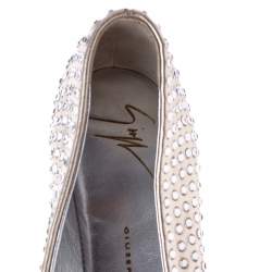 Pre Owned Giuseppe Zanotti Gold Leather Crystal Embellished Ballet Flats Size 36