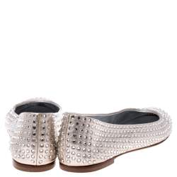 Pre Owned Giuseppe Zanotti Gold Leather Crystal Embellished Ballet Flats Size 36
