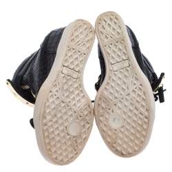 Pre Owned Giuseppe Zanotti Black Croc Embossed Leather Lorenz Wedge High Top Sneakers Size 36.5