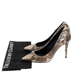 مملوكة مسبقًا حذاء كعب عالي جوسيبي زانوتي مقدمة مدببة جلد نقش ثعبان ميتالك بيج/ بني مقاس 39