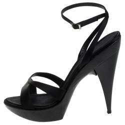 Pre Owned Giuseppe Zanotti Black Satin Platform Ankle Strap Sandals Size 40.5