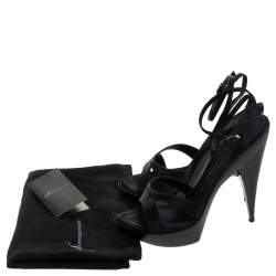 Pre Owned Giuseppe Zanotti Black Satin Platform Ankle Strap Sandals Size 40.5