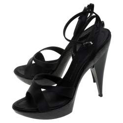 Pre Owned Giuseppe Zanotti Black Satin Platform Ankle Strap Sandals Size 40.5
