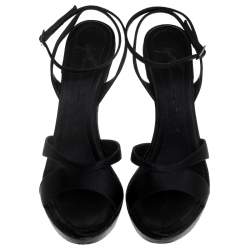 Pre Owned Giuseppe Zanotti Black Satin Platform Ankle Strap Sandals Size 40.5