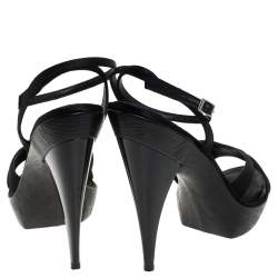 Pre Owned Giuseppe Zanotti Black Satin Platform Ankle Strap Sandals Size 40.5
