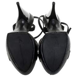 Pre Owned Giuseppe Zanotti Black Satin Platform Ankle Strap Sandals Size 40.5