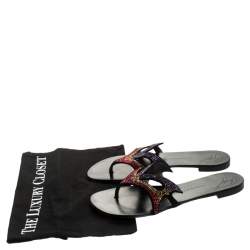 Pre Owned Giuseppe Zanotti Black Crystal Embellished Suede Thong Flat Sandals Size 39