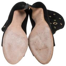 Pre Owned Giuseppe Zanotti Black Suede Embellished Eyelet Peep Toe Booties Size 36.5