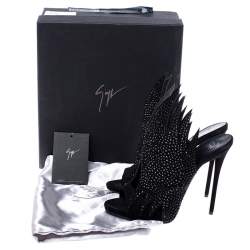 Pre Owned Giuseppe Zanotti Black Suede Crystal Embellished Open Toe Mule Sandals Size 39