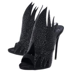Pre Owned Giuseppe Zanotti Black Suede Crystal Embellished Open Toe Mule Sandals Size 39