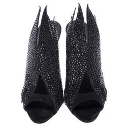 Pre Owned Giuseppe Zanotti Black Suede Crystal Embellished Open Toe Mule Sandals Size 39