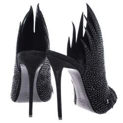 Pre Owned Giuseppe Zanotti Black Suede Crystal Embellished Open Toe Mule Sandals Size 39