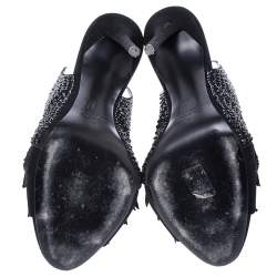 Pre Owned Giuseppe Zanotti Black Suede Crystal Embellished Open Toe Mule Sandals Size 39