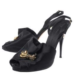 Giuseppe Zanotti Black Satin Bow Crystal Embellished Slingback Sandals Size 39