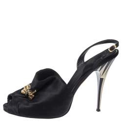 Giuseppe Zanotti Black Satin Bow Crystal Embellished Slingback Sandals Size 39