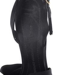 Giuseppe Zanotti Black Satin Bow Crystal Embellished Slingback Sandals Size 39