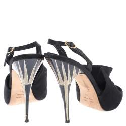 Giuseppe Zanotti Black Satin Bow Crystal Embellished Slingback Sandals Size 39