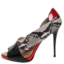 Giuseppe Zanotti Black/Red Cross Patent Leather and Python Embossed Leather Open Toe Sandals Size 41