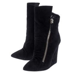 Giuseppe Zanotti Black Suede Wedge Ankle Boots Size 37.5