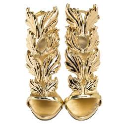 Pre Owned Giuseppe Zanotti Gold Leather Baroque Leaf Sandals Size 38