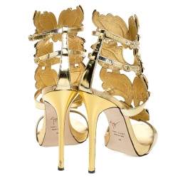 Pre Owned Giuseppe Zanotti Gold Leather Baroque Leaf Sandals Size 38