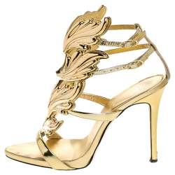 Pre Owned Giuseppe Zanotti Gold Leather Baroque Leaf Sandals Size 38