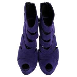 Pre Owned حذاء بوت جوسيبى زانوتى نعل سميك مقدمة مفتوحة سويدى قصة موجة بنفسجى مقاس 38