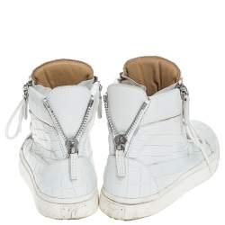 Pre Owned Giuseppe Zanotti White Croc Embossed Leather London High Top Sneakers Size 37.5