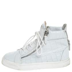 Pre Owned Giuseppe Zanotti White Croc Embossed Leather London High Top Sneakers Size 37.5