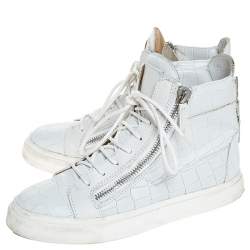 Pre Owned Giuseppe Zanotti White Croc Embossed Leather London High Top Sneakers Size 37.5