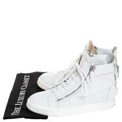 Pre Owned Giuseppe Zanotti White Croc Embossed Leather London High Top Sneakers Size 37.5