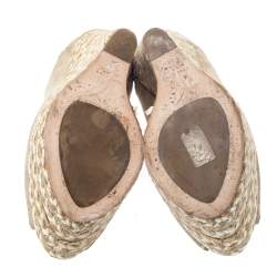 Giuseppe Zanotti Beige Suede Leather Peep Toe Wedge Platform Pumps Size 38.5