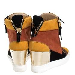 Pre Owned Giuseppe Zanotti Multicolor Suede Hidden Wedge Sneakers Size 36