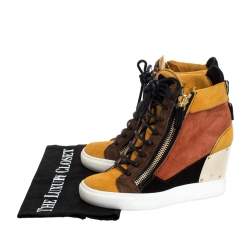 Pre Owned Giuseppe Zanotti Multicolor Suede Hidden Wedge Sneakers Size 36