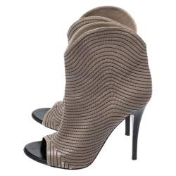 Giuseppe Zanotti Dark Beige Stitch Detail Leather Peep Toe Ankle Booties Size 37.5