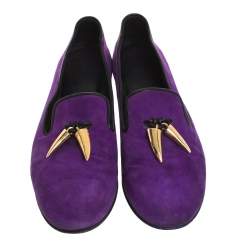 Giuseppe Zanotti Purple Suede Kevin Shark Tooth Tassel Smoking Slippers Size 38