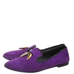 Giuseppe Zanotti Purple Suede Kevin Shark Tooth Tassel Smoking Slippers Size 38