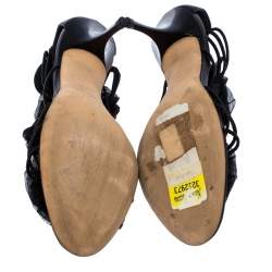 Giussepe Zanotti Black Leather Floral Detail Strappy Sandals Size 39.5