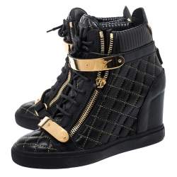 Pre Owned Giuseppe Zanotti Black Quilted Leather Lorenz Wedge Sneakers Size 40