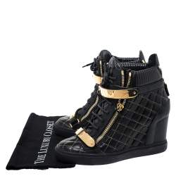 Pre Owned Giuseppe Zanotti Black Quilted Leather Lorenz Wedge Sneakers Size 40