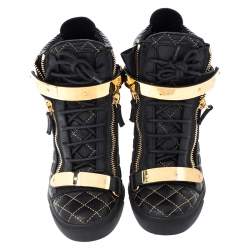 Pre Owned Giuseppe Zanotti Black Quilted Leather Lorenz Wedge Sneakers Size 40