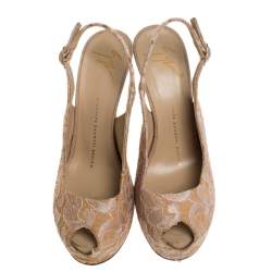 Giuseppe Zanotti Beige Lace Peep Toe Slingback Sandals Size 37