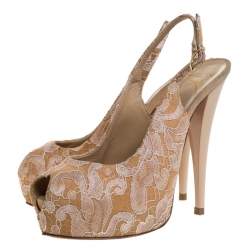 Giuseppe Zanotti Beige Lace Peep Toe Slingback Sandals Size 37