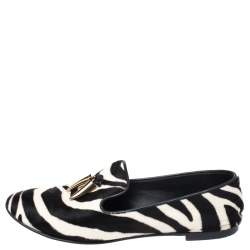 Pre Owned Giuseppe Zanotti Zebra Print  Calfhair Shark Tooth Embellished Smoking Slippers Size 41