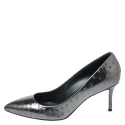 مملوكة مسبقًا Giuseppe Zanotti Metallic Grey Ostrich Embossed Leather Lucrezia Pointed Toe Pumps Size 40