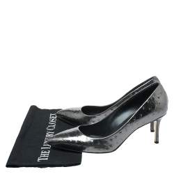 مملوكة مسبقًا Giuseppe Zanotti Metallic Grey Ostrich Embossed Leather Lucrezia Pointed Toe Pumps Size 40
