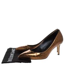 مملوكة مسبقًا Giuseppe Zanotti Bronze Ostrich Embossed Leather Lucrezia Pointed Toe Pumps Size 40