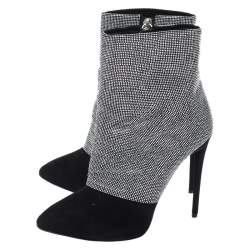 Pre Owned حذاء بوت كاحل جوسيبي زانوتي سويدي غليتر أسود مقاس 37